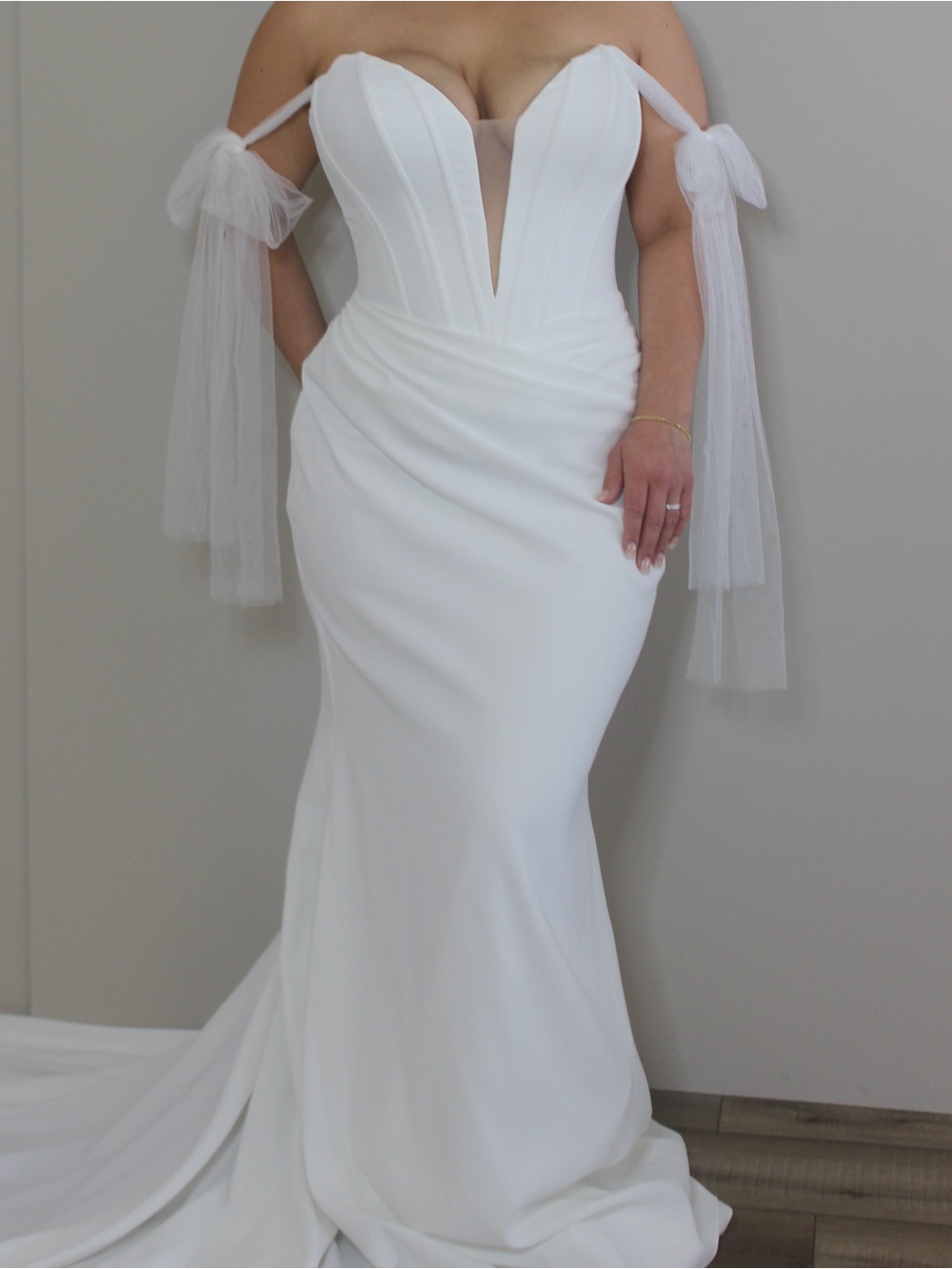 Clean Bridal Gown with Draped Tulle Detachable Sleeves | Maggie Sottero - Jace